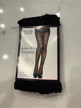 Music Legs Black Spider Web Pantyhose Tights one size